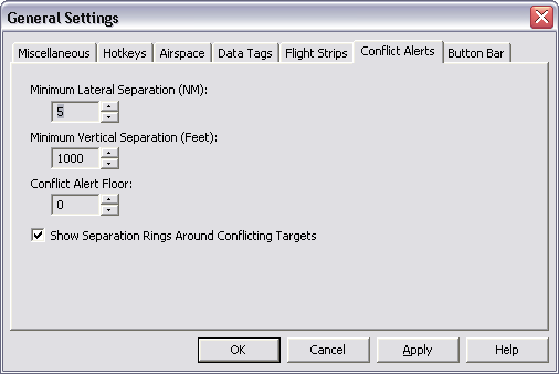 General Settings - Conflict Alerts Tab